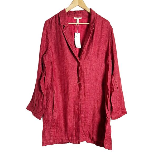 Eileen Fisher Red Serno Organic Linen Doubleweave Long Jacket Size Large - Picture 3 of 12
